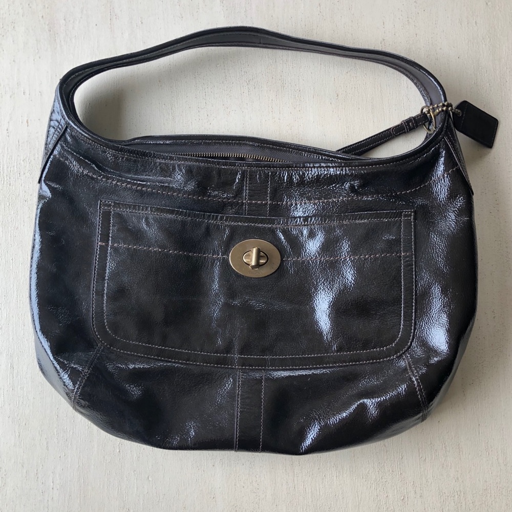 Chocolate brown patent leather Coach bag